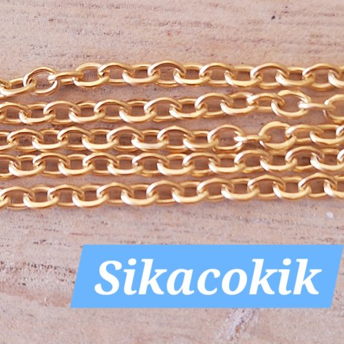 1 chaine 200cm acier inoxydable doré - plaqué or 1.6*1.3mm - 2m - maille forçat