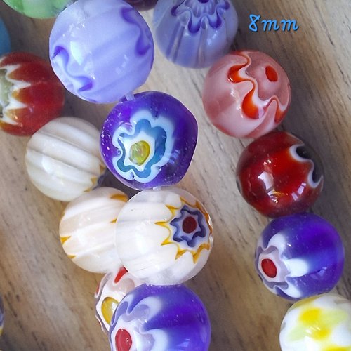 20 perles en verre millefiori 8mm - couleurs variées - bijou, accessoire
