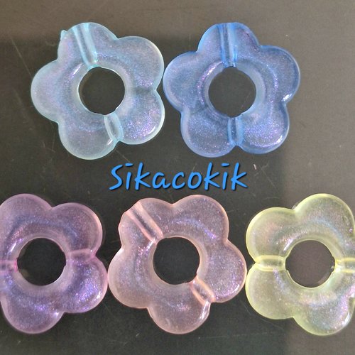 1 perle fleur transparent effet irisé couleur jaune 14mm acrylique