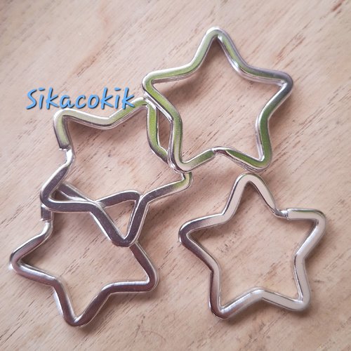 10 anneaux simple étoile porte-clé métal argent 34mm de diamètre