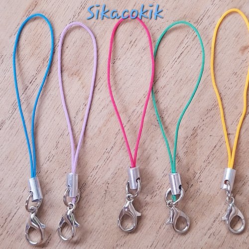 10 dragonnes multi couleurs avec mousqueton métal argent scraps accessoire téléphone