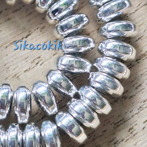 20 perles pierre hématite couleur argent ronde plate 6*3mm non aimanté