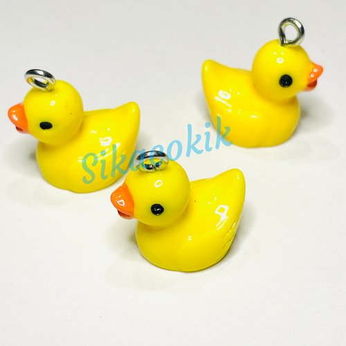 5 breloques canards jaune en résine
