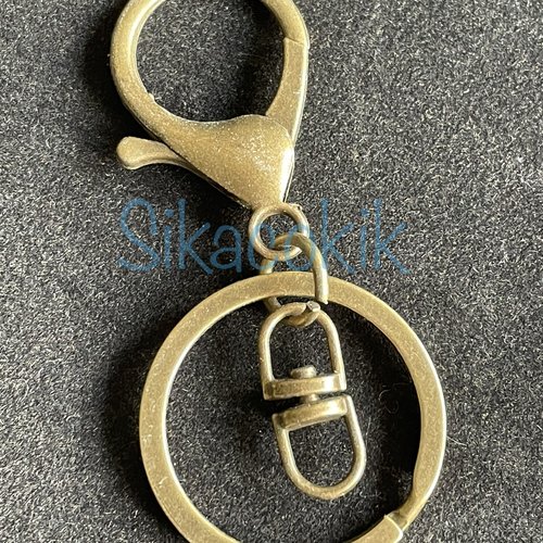 3 porte-clefs mousqueton + anneau bronze 70*30mm