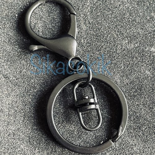 3 porte-clefs mousqueton + anneau noir 70*30mm