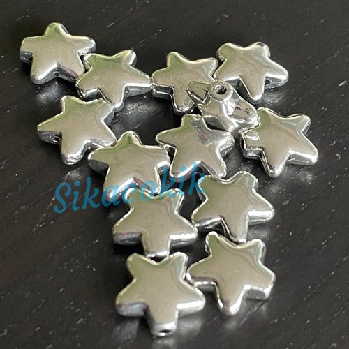 10 perles étoile couleur argent 12*11mm