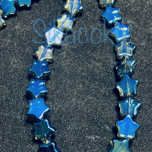20 perles en verre bleu étoile 9*9mm
