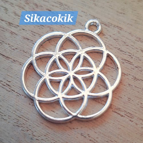 2 pendentifs breloques fleur de vie argenté 42*34mm
