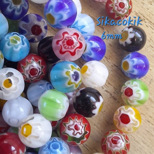 25 perles en verre millefiori 6mm - couleurs variées