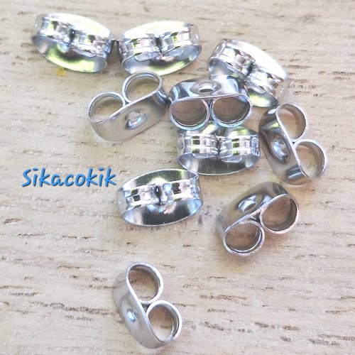 30 poussoirs papillons argent en acier inoxydable 6*4mm boucles d'oreilles
