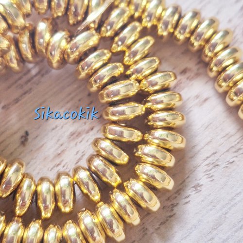 20 perles pierre hématite couleur doré ronde plate 6*3mm non aimanté