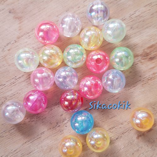 50 perles rondes transparentes couleurs ab acrylique, 10mm, couleurs aléatoire dans le lot