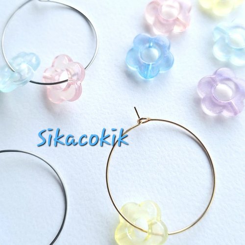 Kit boucles d’oreilles acier et perles fleurs irisées