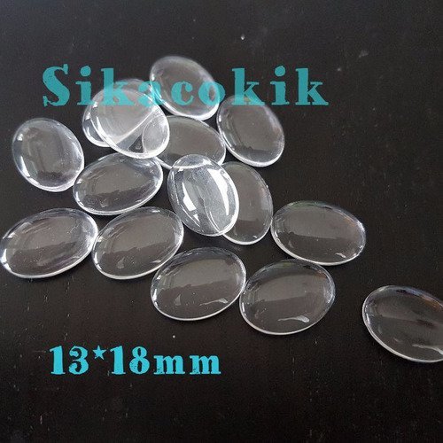 10 cabochons en verre ovale transparents 13*18mm