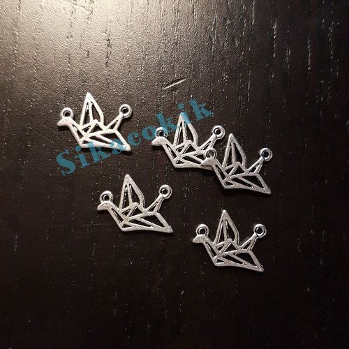 10 breloques oiseau origami métal argenté