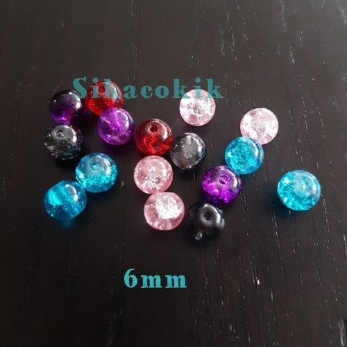 80 perles acrylique multicouleurs craquelés 6mm