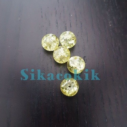 20 perles acryliques craquelées jaunes 8mm
