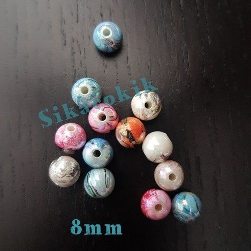 30 perles acrylique effet huile multicouleur 8mm
