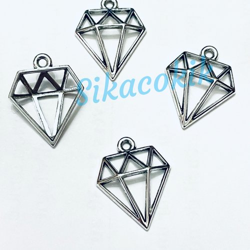 5 breloques diamant argenté