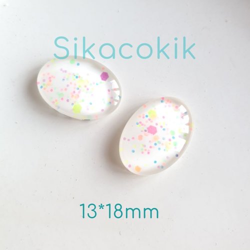 1 cabochon ovale 13*18mm blanc confetti