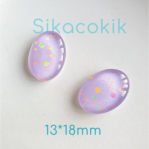 1 cabochon ovale 13*18mm violet confetti