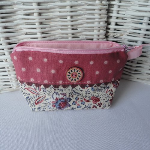 Grand porte monnaie  liberty et pois rose 216