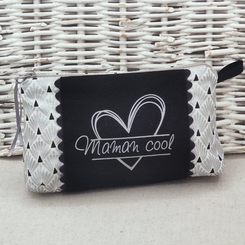 Trousse à maquillage gris et noir "maman cool"