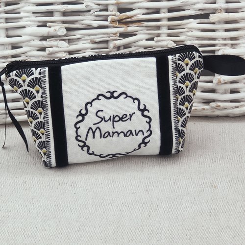 Porte monnaie noir et blanc "super mamanl"