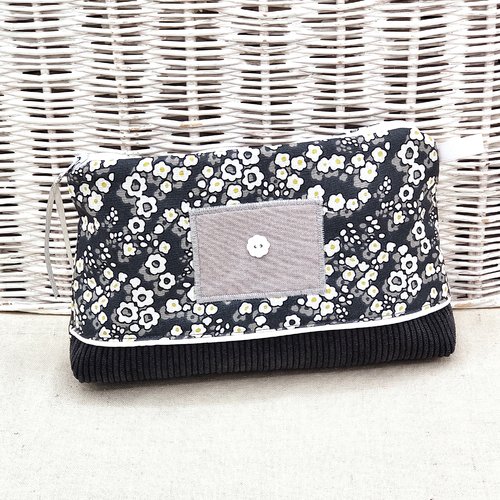 Trousse de toilette velours gris bleu