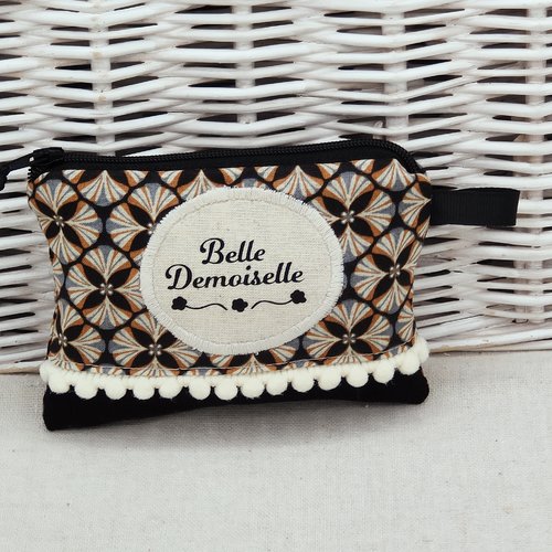 Porte monnaie plat noir et beige
