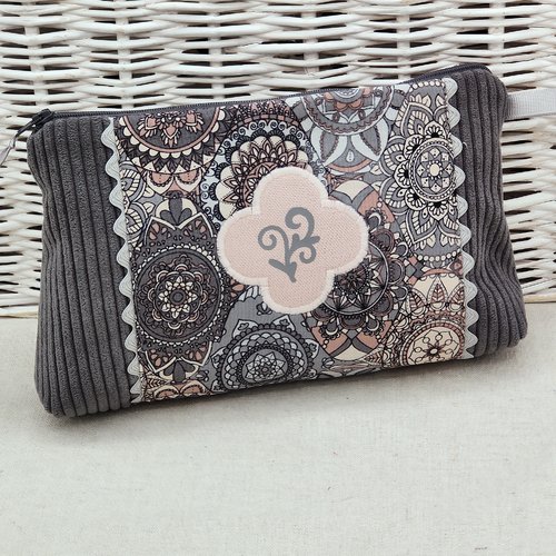 Trousse de toilette velours gris et rose