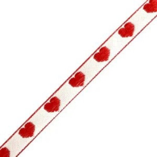 1 mètre ruban cœur tissé pour bracelet 10 mm de largeur ruban blanc cœur rouge - 76355