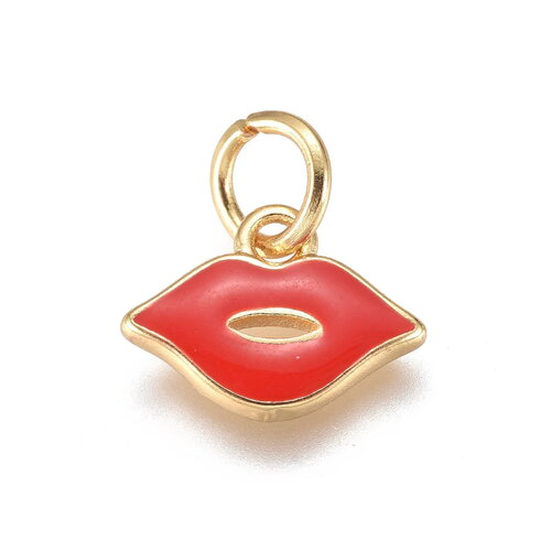 Breloque lèvre plaqué or 18 carats émail rouge 8 mm pendentif lèvre création bijoux