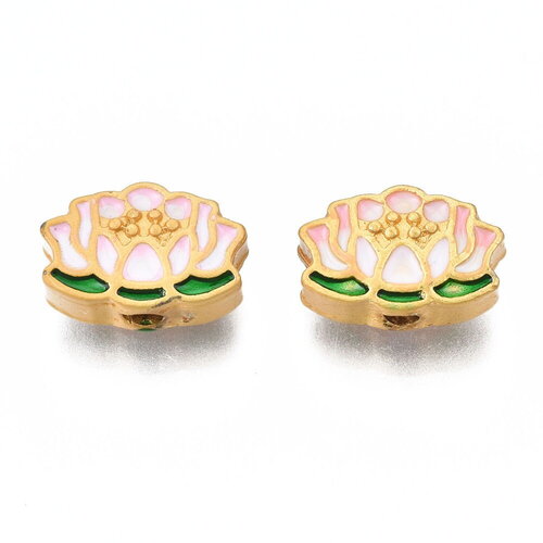 Perle fleur de lotus doré 11 mm perle fleur email