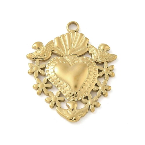 Pendentif cœur ex voto doré en acier 304 inoxydable cœur doré