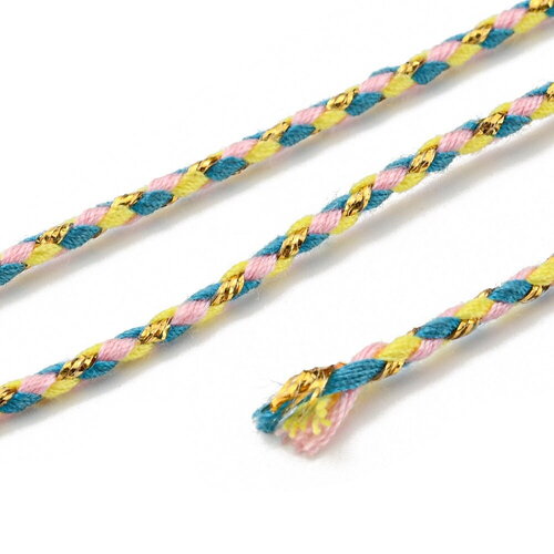 Cordon en coton tressé bleu rose fil doré 1,5 mm-2 mm cordon multicolore pour cordon bijoux en coton pour scrapbooking longueur 1 mètre
