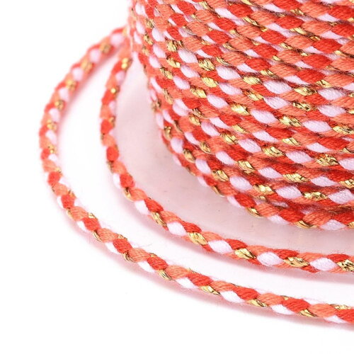 Cordon en coton tressé rouge orange fil doré 1,5 mm-2 mm cordon multicolore pour cordon bijoux en coton pour scrapbooking longueur 1 mètre