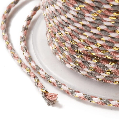Cordon en coton tressé rose gris fil doré 1,5 mm-2 mm cordon multicolore pour cordon bijoux en coton pour scrapbooking longueur 1 mètre