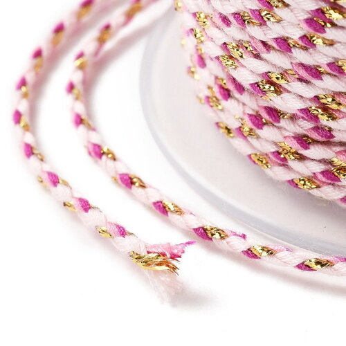 Cordon en coton tressé blanc rose fil doré 1,5 mm-2 mm cordon multicolore pour cordon bijoux en coton pour scrapbooking longueur 1 mètre