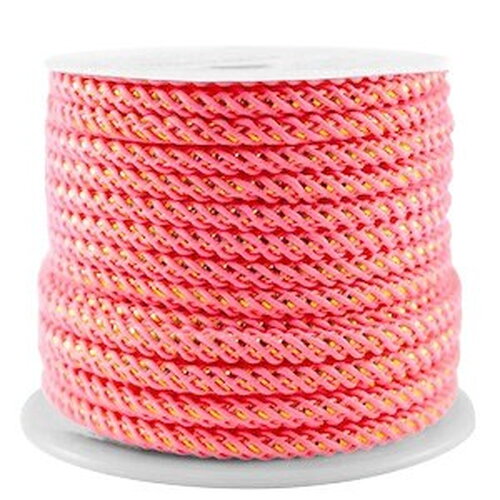Cordon en polyester 3 mm cordon pour bijoux cordelette rose neon et doré longueur 1 mètre