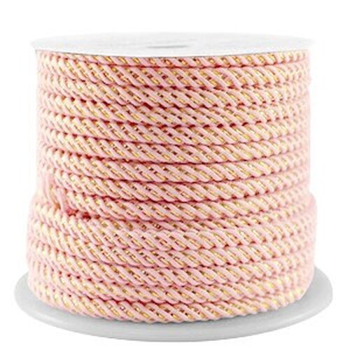 Cordon en polyester 3 mm cordon pour bijoux cordelette rose clair et doré longueur 1 mètre