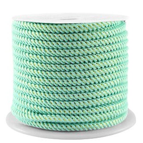 Cordon en polyester 3 mm cordon pour bijoux cordelette bleu turquoise et doré longueur 1 mètre
