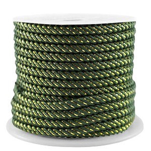 Cordon en polyester 3 mm cordon pour bijoux cordelette vert foncé et doré longueur 1 mètre