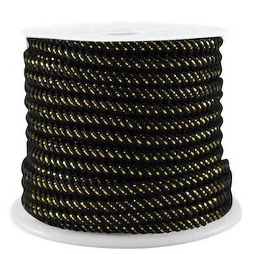 Cordon en polyester 3 mm cordon pour bijoux cordelette noir et doré longueur 1 mètre