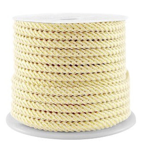 Cordon en polyester 3 mm cordon pour bijoux cordelette beige et doré longueur 1 mètre