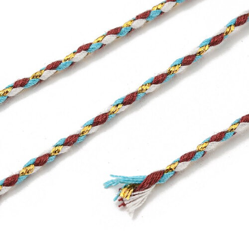 Cordon en coton tressé bleu blanc fil doré 1,5 mm-2 mm cordon multicolore cordon pour bijoux en coton cordon scrapbooking longueur 1 mètre
