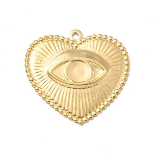 Pendentif cœur en laiton brut 28 mm cœur avec œil protecteur