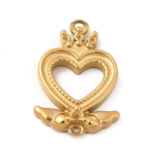Pendentif cœur doré en acier inoxydable 304, 18 mm connecteur cœur doré