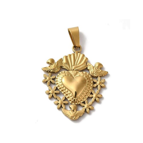 Pendentif cœur ex voto doré en acier 304 inoxydable cœur doré