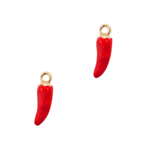 Pendentif piment doré émail rouge breloque piment rouge 18 x 4 mm